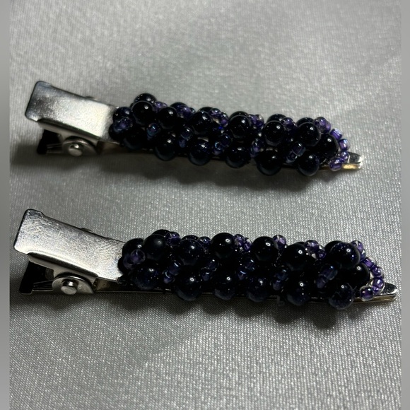 Hand crafted hair clips-Blue Goldstone beads & rainbow tanzanite seed beads - Picture 6 of 6